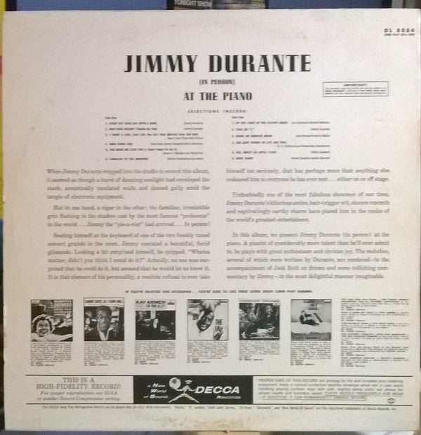 Jimmy Durante : In Person - At The Piano (LP, Mono)