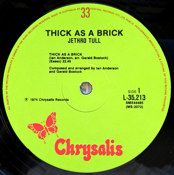 Jethro Tull : Thick As A Brick (LP, Album, RE, Lim)