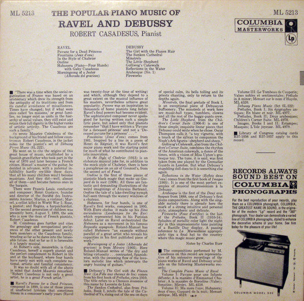 Robert Casadesus : The Popular Piano Music Of Ravel And Debussy (LP, Mono)