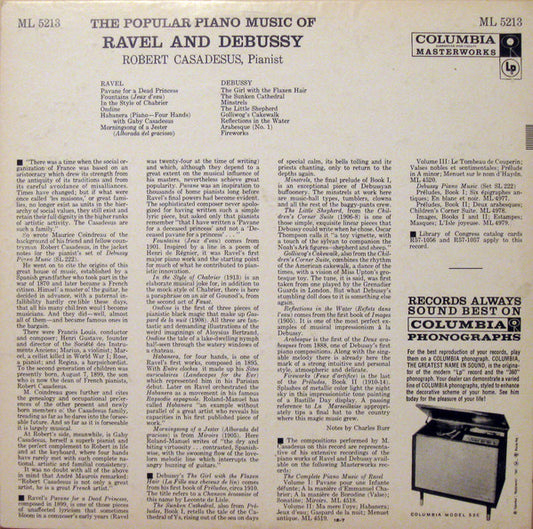 Robert Casadesus : The Popular Piano Music Of Ravel And Debussy (LP, Mono)
