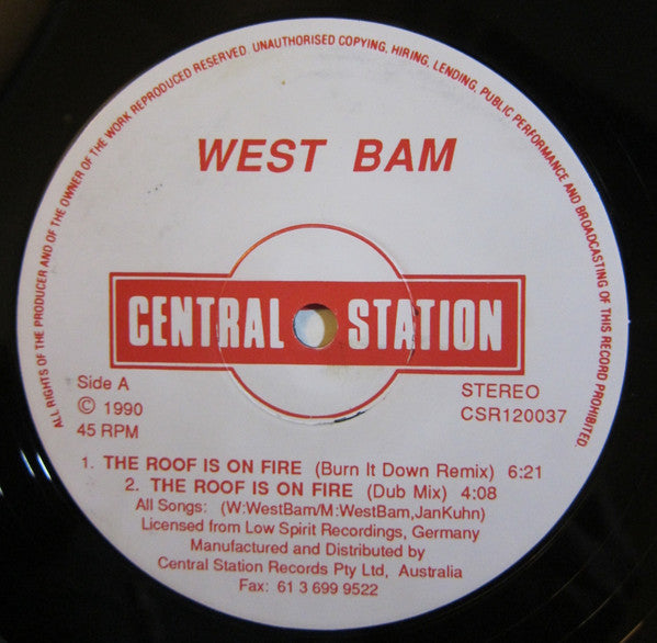 WestBam : The Roof Is On Fire (12")