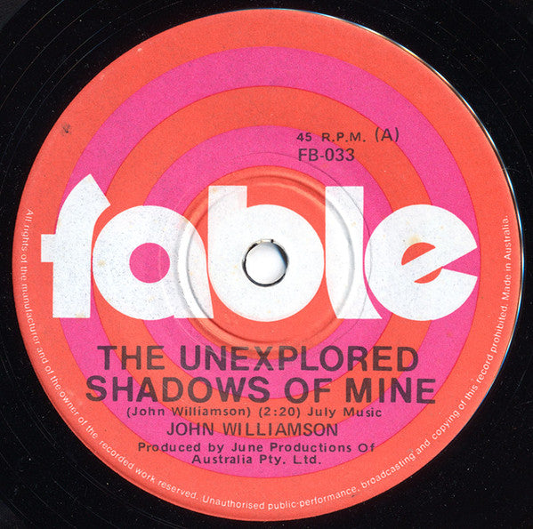 John Williamson : The Unexplored Shadows Of Mine (7", Single)