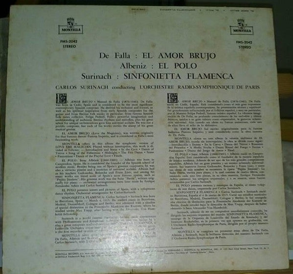 Orchestre Radio - Symphonique De Paris, Carlos Surinach, Manuel De Falla, Isaac Albéniz : El Amor Brujo, El Polo, Sinfonietta Flamenca (LP, Album)