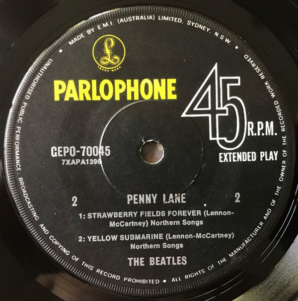 The Beatles : Penny Lane (7", EP, Mono, RP)