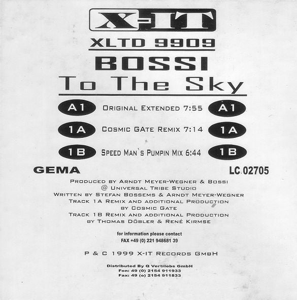 Bossi : To The Sky (12")