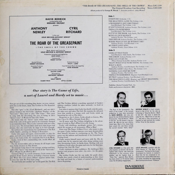 Anthony Newley, Cyril Ritchard : The Roar Of The Greasepaint - The Smell Of The Crowd (LP, Album, Mono)