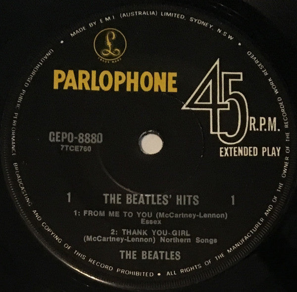 The Beatles : The Beatles' Hits (7", EP, Mono, RP)