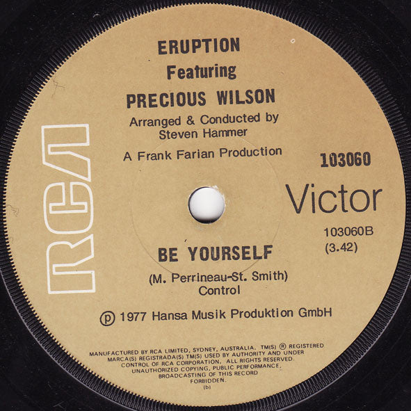 Eruption (4) Featuring Precious Wilson : I Can't Stand The Rain (7", Single)