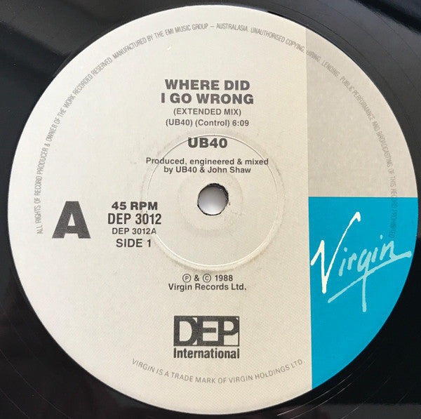 UB40 : Where Did I Go Wrong (Extended Mix) (12", Single)