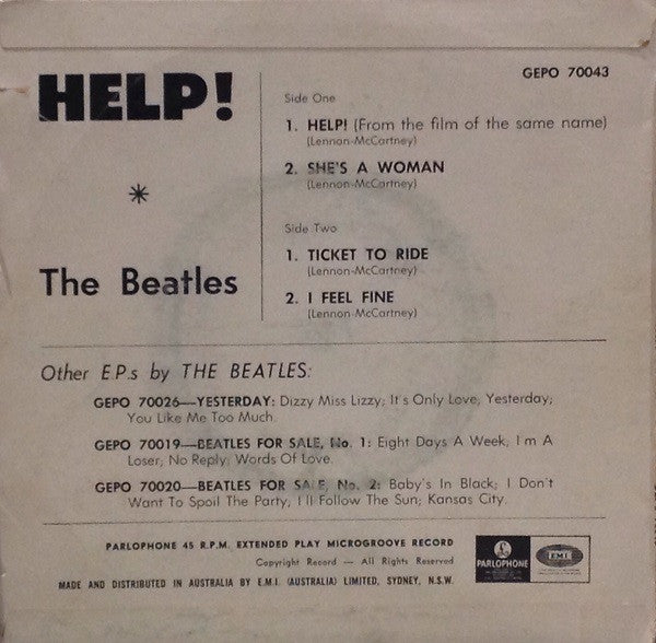The Beatles : Help! (7", EP, Mono, RP)