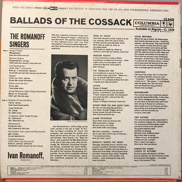 The Romanoff Singers, Ivan Romanoff : Ballads Of The Cossack (LP, Album)