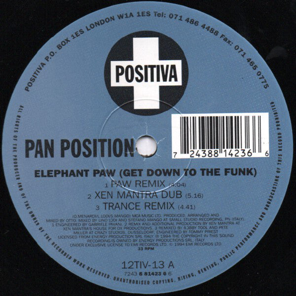 Pan Position : Elephant Paw (Get Down To The Funk) (12", Single)