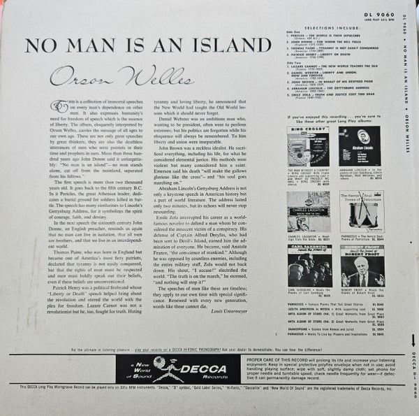 Orson Welles : No Man Is An Island (LP)