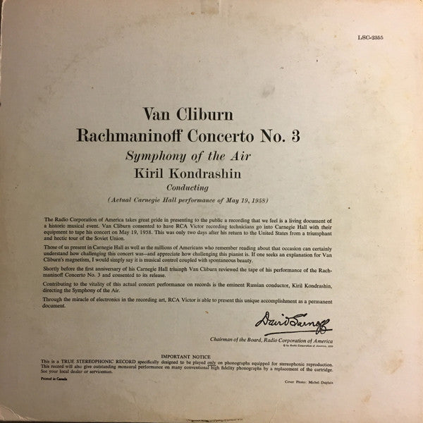 Rachmaninoff* - Van Cliburn, Symphony Of The Air, Kiril Kondrashin : Concerto No. 3 (LP, Album)