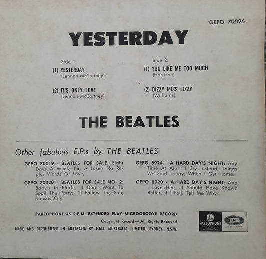 The Beatles : Yesterday (7", EP)
