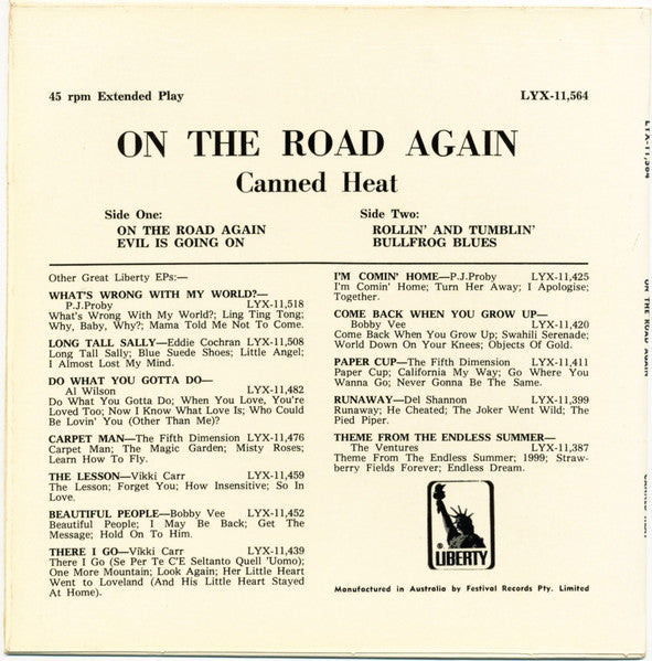 Canned Heat : On The Road Again (7", EP, RE)