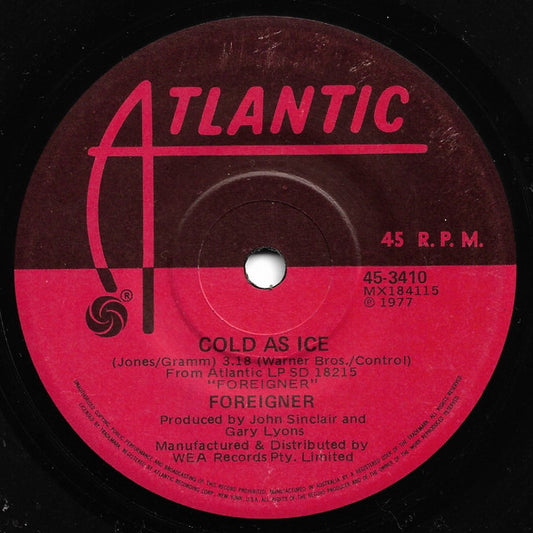 Foreigner : Cold As Ice (7", Single)