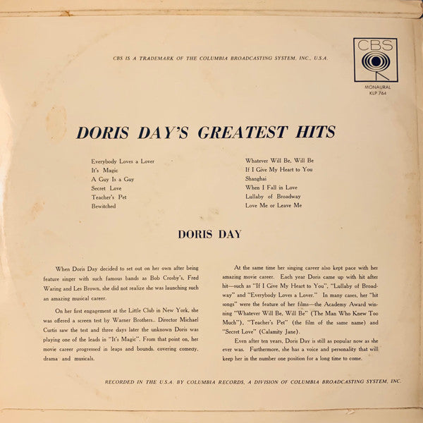 Doris Day : Doris Day's Greatest Hits (LP, Comp, Mono, RE)