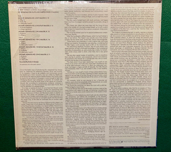 Mozart* / Jean-Pierre Rampal, Robert Veyron-Lacroix : Six Sonatas For Flute And Harpsichord (LP, Album)