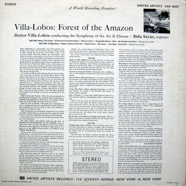 Heitor Villa-Lobos Conducting The Symphony Of The Air*, Bidu Sayao* : Forest Of The Amazon (LP)