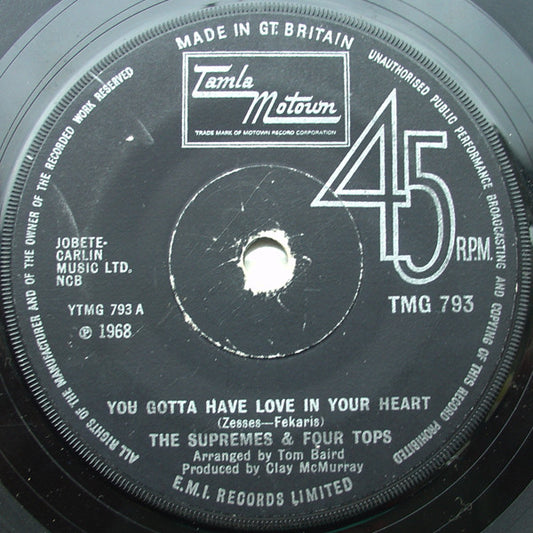 The Supremes & Four Tops : You Gotta Have Love In Your Heart / I'm Glad About It (7")