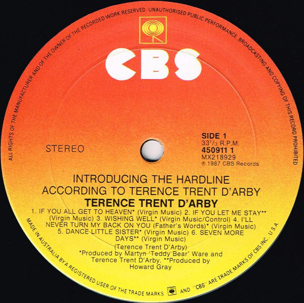 Terence Trent D'Arby : Introducing The Hardline According To Terence Trent D'Arby (LP, Album)