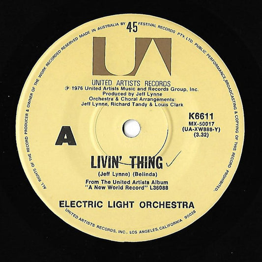 Electric Light Orchestra : Livin' Thing (7", Single)