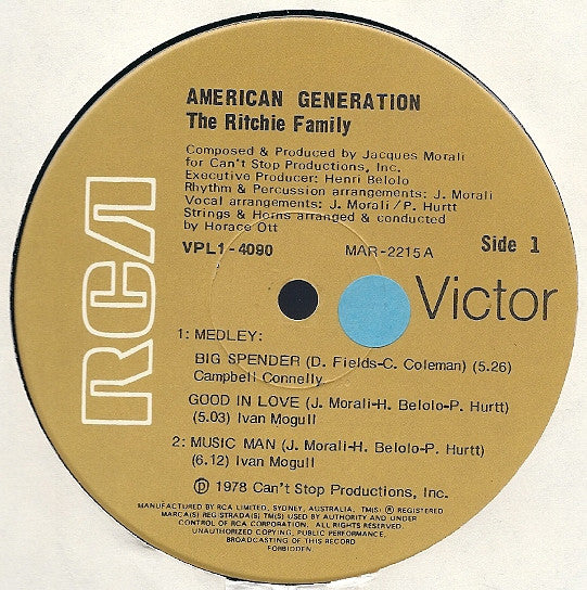 The Ritchie Family : American Generation (LP, Album, P/Mixed)