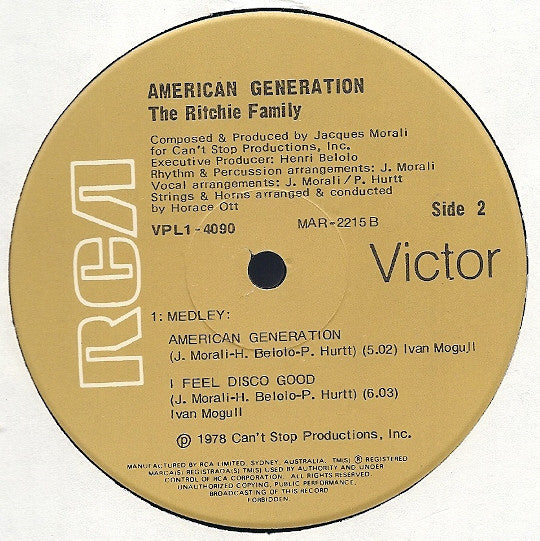 The Ritchie Family : American Generation (LP, Album, P/Mixed)