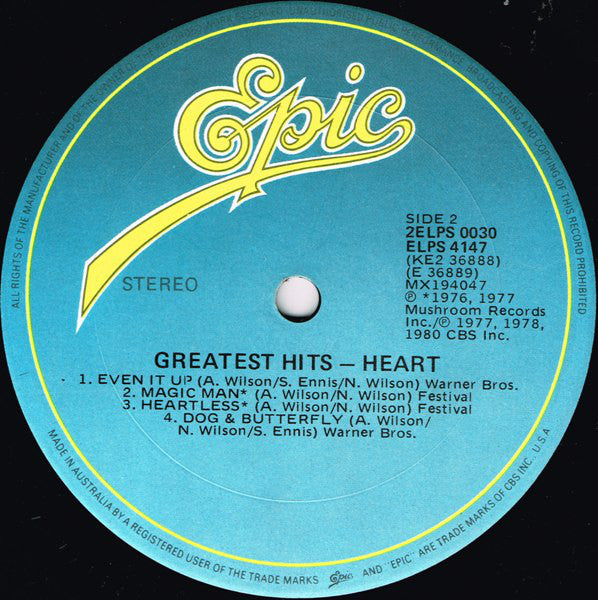 Heart : Greatest Hits / Live (2xLP, Comp)