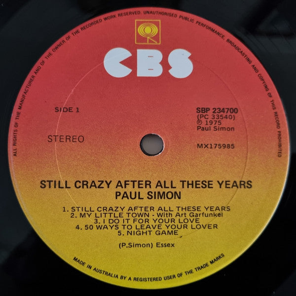 Paul Simon : Still Crazy After All These Years (LP, Album, RE)