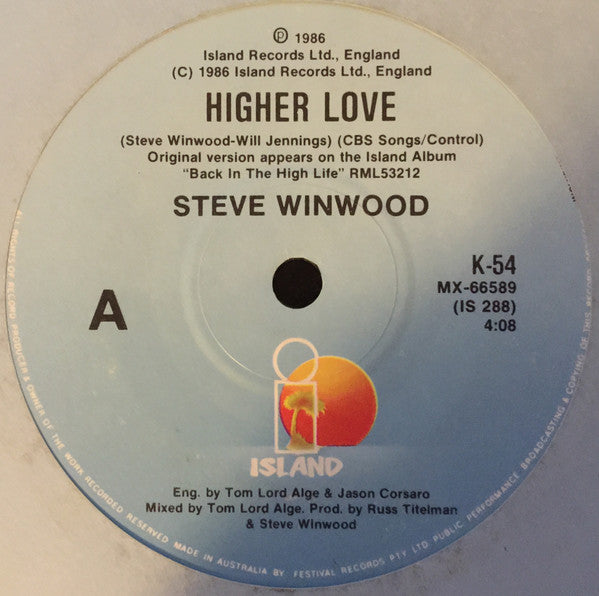 Steve Winwood : Higher Love (7", Single)