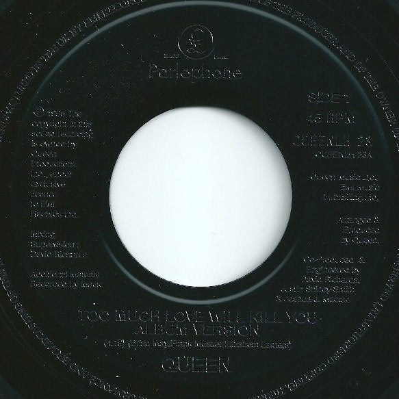 Queen : Too Much Love Will Kill You (7", Single, Jukebox)