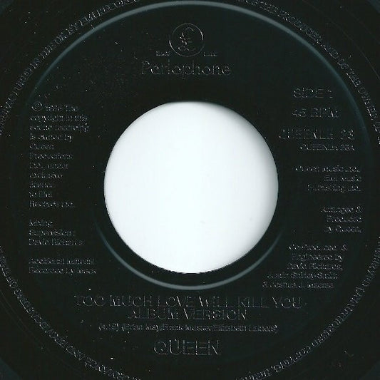 Queen : Too Much Love Will Kill You (7", Single, Jukebox)