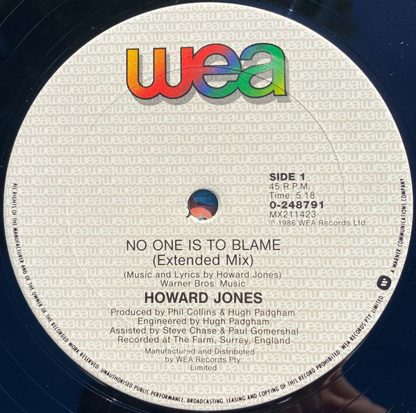 Howard Jones : No One Is To Blame (12", Single)