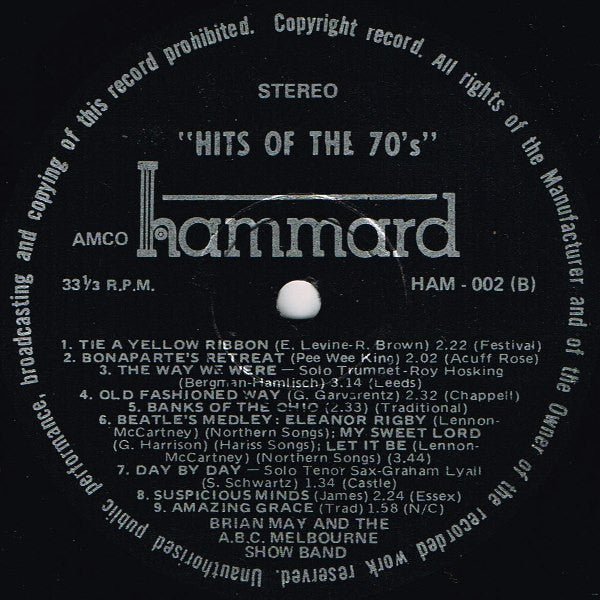 Brian May (2) & The A.B.C. Melbourne Show Band* : Hits Of The '70's (LP, Album, Gat)