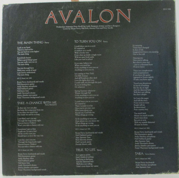 Roxy Music : Avalon (LP, Album)