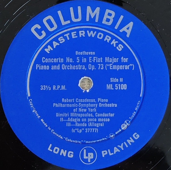 Beethoven*, Robert Casadesus, Philharmonic-Symphony Orchestra Of New York, Dimitri Mitropoulos : Emperor Concerto: Concerto No. 5 In E-Flat Major, Op. 73 (LP, Mono)