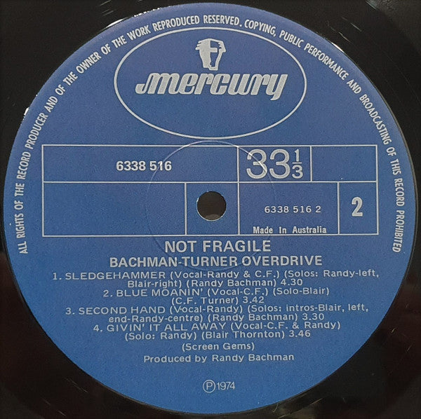 Bachman-Turner Overdrive : Not Fragile (LP, Album, Emb)