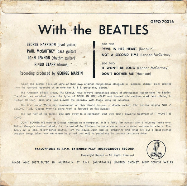 The Beatles : With The Beatles (7", EP, Mono)