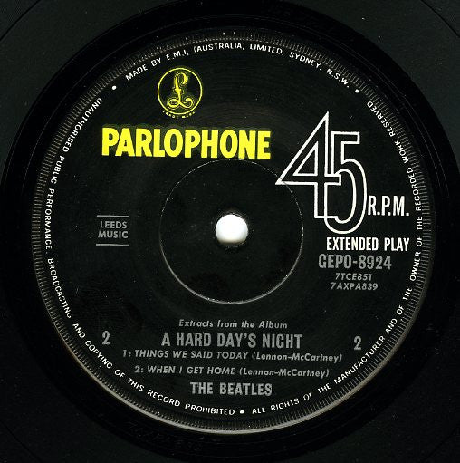 The Beatles : Extracts From The Album A Hard Day's Night (7", EP)