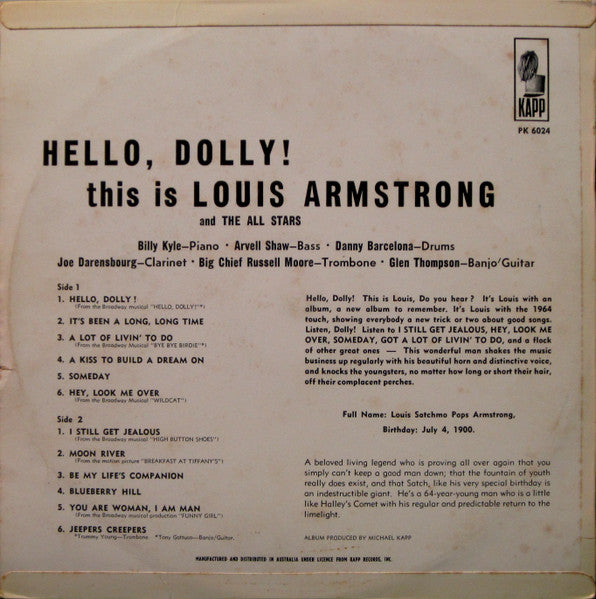 Louis Armstrong And The All-Stars* : Hello, Dolly! (LP, Album, Mono)