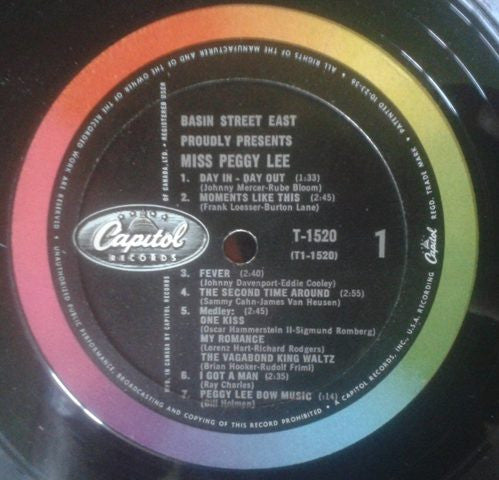 Miss Peggy Lee* : Basin Street East Proudly Presents Miss Peggy Lee (LP, Album, Mono)