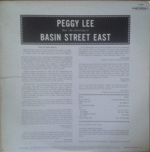 Miss Peggy Lee* : Basin Street East Proudly Presents Miss Peggy Lee (LP, Album, Mono)