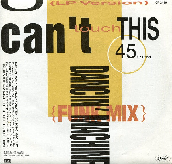 MC Hammer : U Can't Touch This (7", Single)