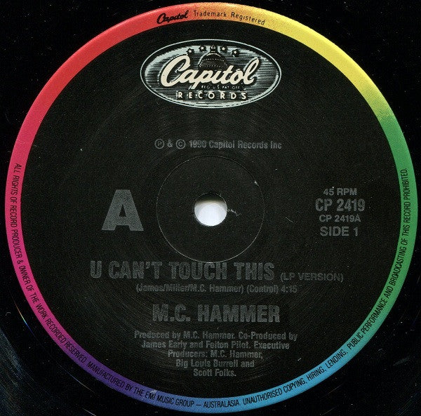 MC Hammer : U Can't Touch This (7", Single)