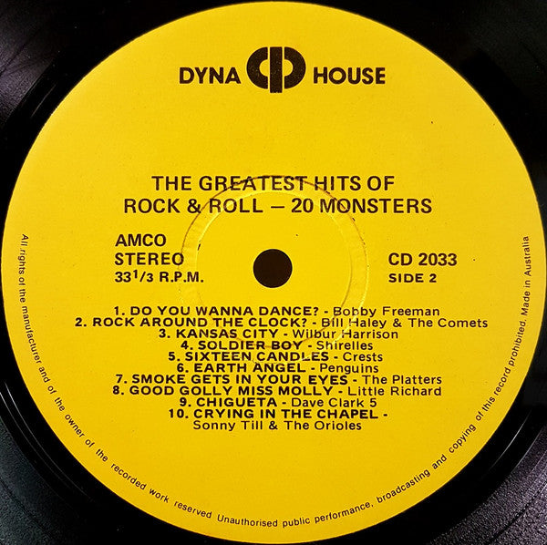 Various : The Greatest Hits Of Rock & Roll - 20 Monsters (LP, Comp)