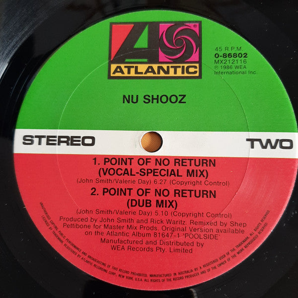 Nu Shooz : Point Of No Return (Extended Version) (12", Single)