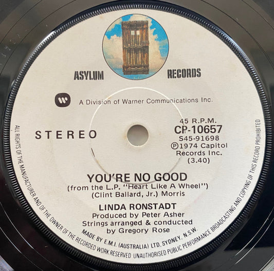 Linda Ronstadt : You're No Good / I Can't Help It (If I'm Still In Love With You) (7", Single)