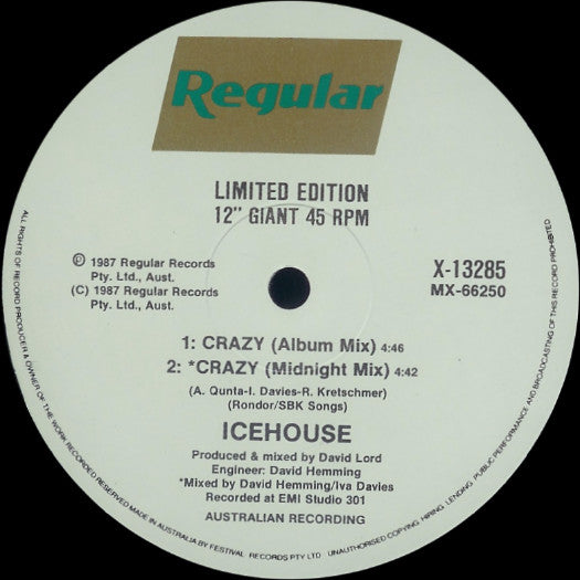 Icehouse : Crazy (12", Single, Ltd)